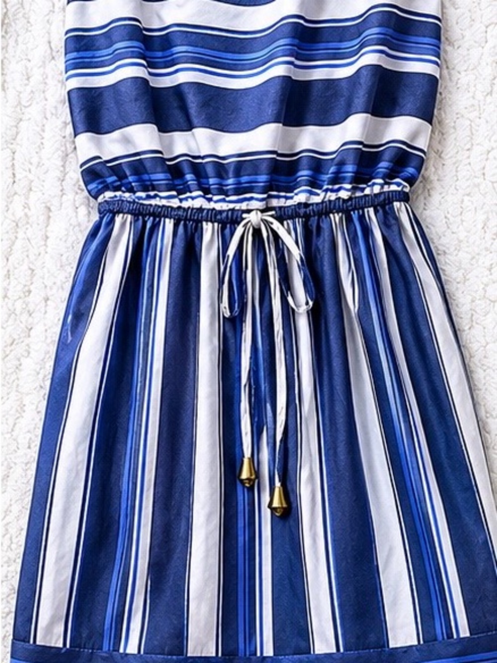 A Hint of Blush Blue and White Striped Midi Dress - Picture 2 of 4